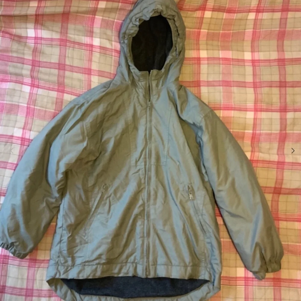 Boy Green Winter Jacket Size M 10 12 Hooded Fleece Lined Olive